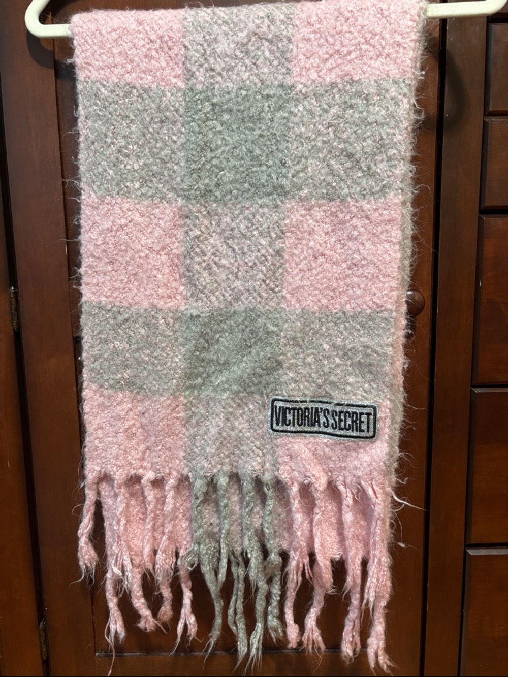 Victoria's Secret Pink and Gray Plaid Fringe Scarf